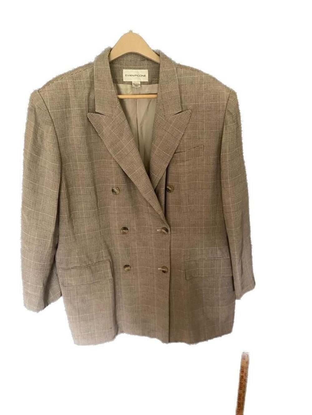 Evan-Picone 100% Silk Double Breasted Glen Plaid Blazer Jacket